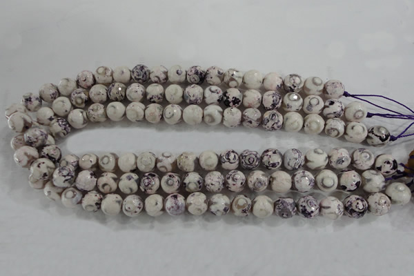 CAG6181 15 inches 12mm faceted round tibetan agate gemstone beads