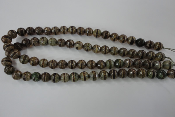 CAG6366 15 inches 8mm faceted round tibetan agate gemstone beads