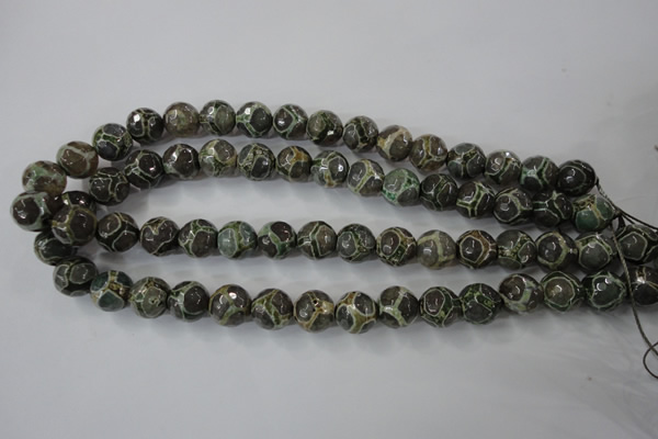 CAG6385 15 inches 14mm faceted round tibetan agate gemstone beads