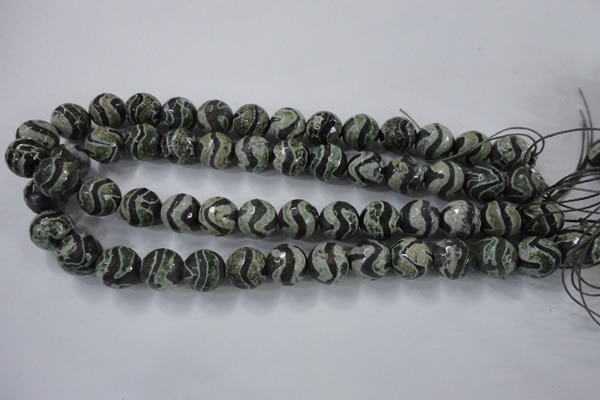 CAG6402 15 inches 14mm faceted round tibetan agate gemstone beads