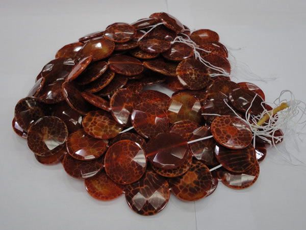 CAG641 15.5 inches 35mm faceted coin natural fire agate beads