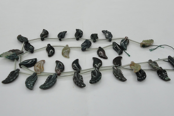 CAG6845 Top drilled 10*20mm carved leaf Indian agate beads