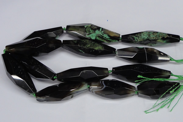 CAG6916 15.5 inches 18*65mm faceted rice line agate beads