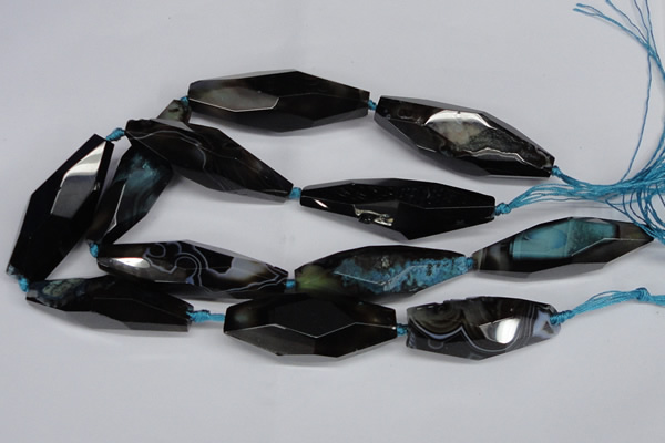 CAG6917 15.5 inches 18*65mm faceted rice line agate beads