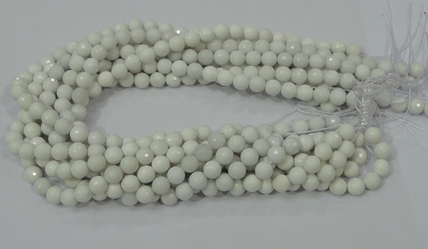 CAG711 15.5 inches 8mm faceted round white agate gemstone beads