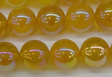 CAG7125 15.5 inches 14mm round AB-color yellow agate gemstone beads