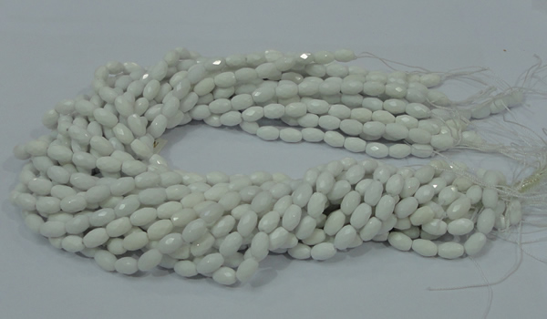 CAG720 15.5 inches 6*8mm faceted rice white agate gemstone beads