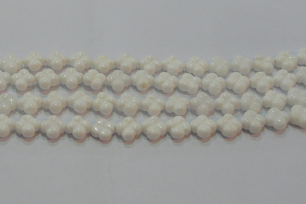 CAG7221 15.5 inches 14*14mm carved flower white agate gemstone beads