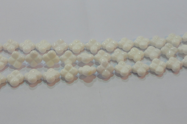 CAG7222 15.5 inches 16*16mm carved flower white agate gemstone beads