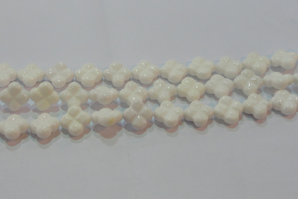 CAG7223 15.5 inches 18*18mm carved flower white agate gemstone beads