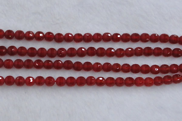 CAG7457 15.5 inches 8mm faceted round matte red agate beads