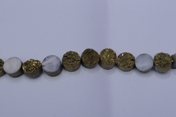 CAG7932 7.5 inches 14mm flat round plated white druzy agate beads
