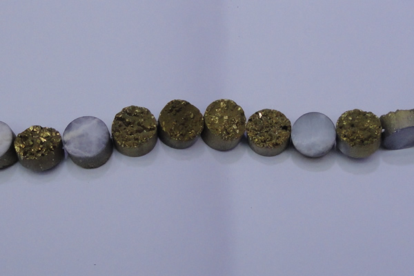 CAG7933 7.5 inches 16mm flat round plated white druzy agate beads