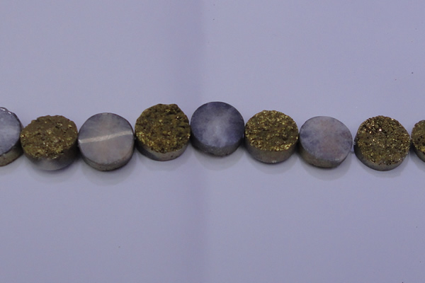 CAG7937 7.5 inches 24mm flat round plated white druzy agate beads