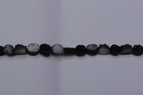CAG7952 7.5 inches 8*10mm oval plated white druzy agate beads