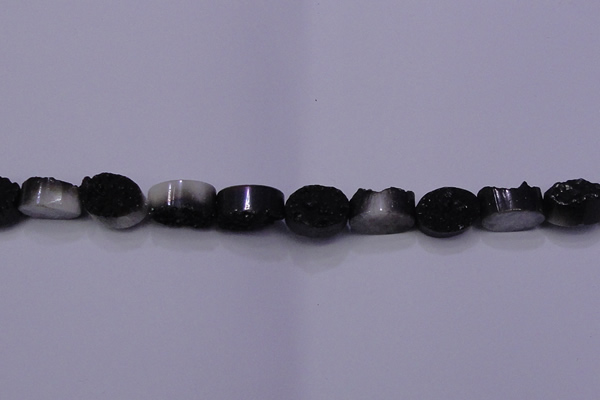 CAG7955 7.5 inches 10*14mm oval plated white druzy agate beads