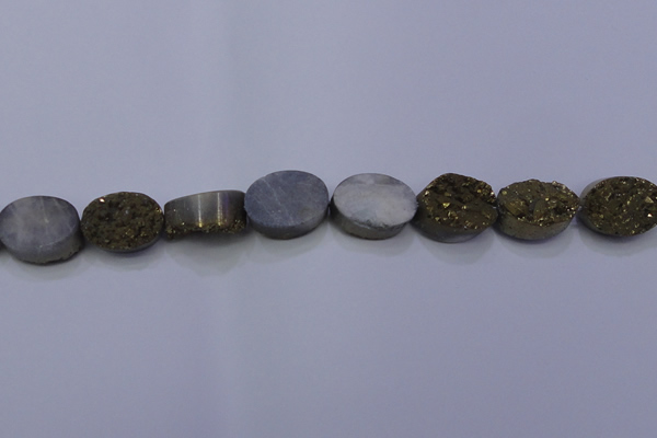CAG7960 7.5 inches 13*18mm oval plated white druzy agate beads