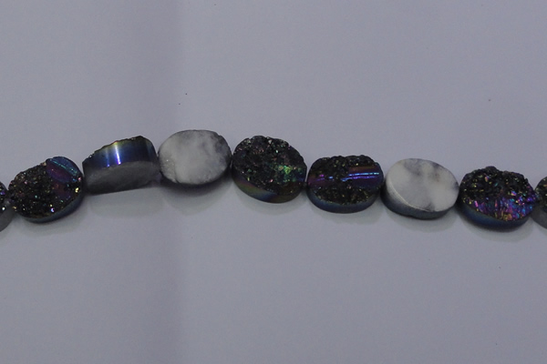 CAG7964 7.5 inches 15*20mm oval plated white druzy agate beads
