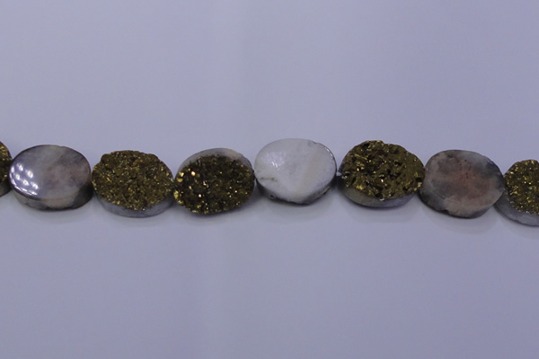 CAG7965 7.5 inches 15*20mm oval plated white druzy agate beads