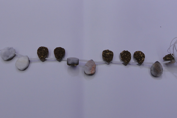 CAG7973 Top drilled 13*18mm flat teardrop plated white druzy agate beads