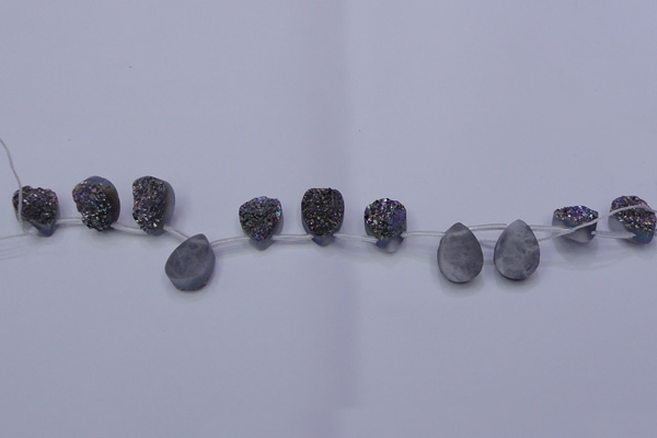 CAG7974 Top drilled 13*18mm flat teardrop plated white druzy agate beads