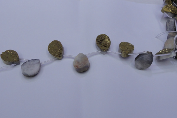 CAG7980 Top drilled 18*25mm flat teardrop plated white druzy agate beads