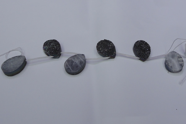 CAG7983 Top drilled 22*30mm flat teardrop plated white druzy agate beads