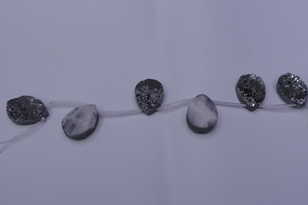 CAG7984 Top drilled 22*30mm flat teardrop plated white druzy agate beads