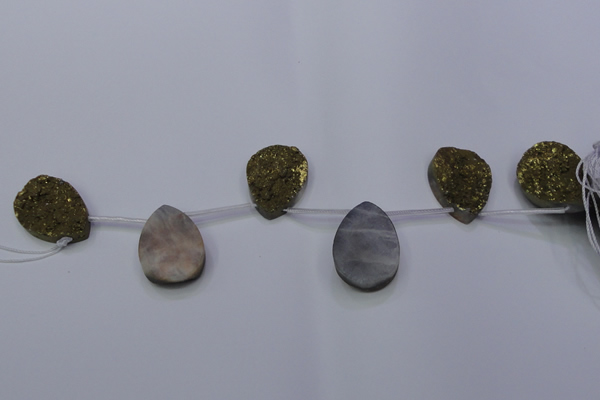 CAG7985 Top drilled 22*30mm flat teardrop plated white druzy agate beads