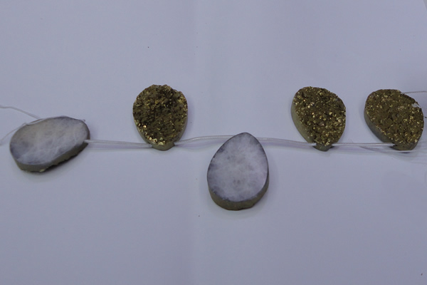 CAG7990 Top drilled 30*40mm flat teardrop plated white druzy agate beads
