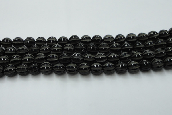 CAG8002 15.5 inches 12mm carved round black agate beads