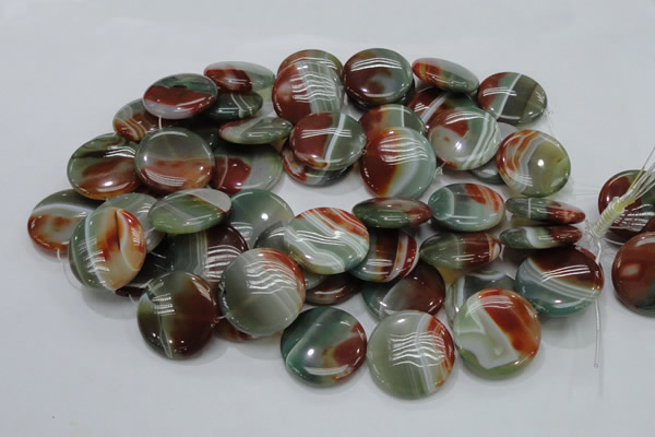 CAG806 15.5 inches 30mm flat round rainbow agate gemstone beads