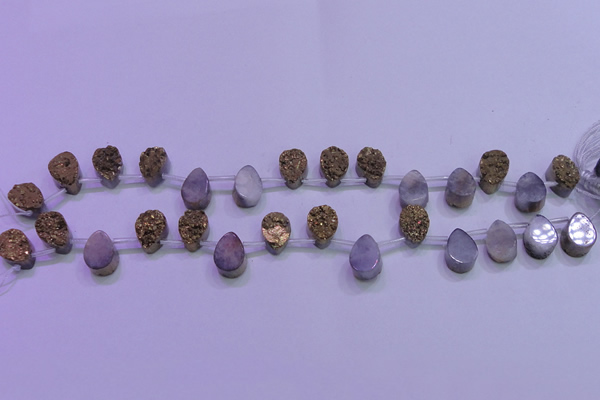 CAG8103 Top drilled 10*14mm teardrop glod plated druzy agate beads