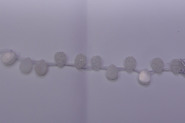 CAG8110 Top drilled 12*16mm teardrop white plated druzy agate beads