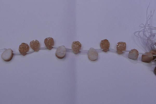 CAG8111 Top drilled 12*16mm teardrop champagne plated druzy agate beads