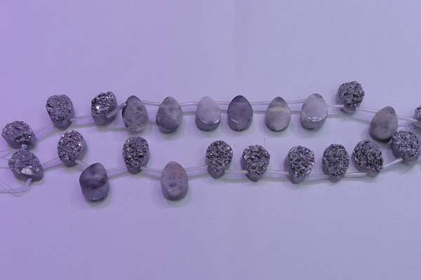 CAG8112 Top drilled 12*16mm teardrop silver plated druzy agate beads