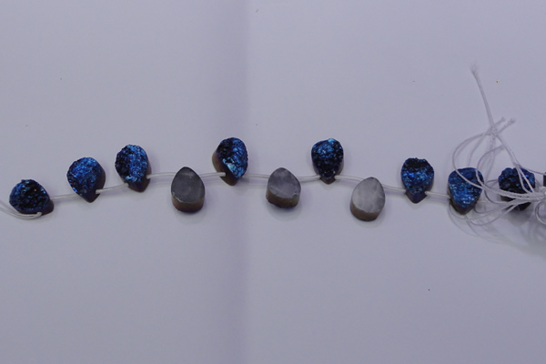 CAG8116 Top drilled 12*16mm teardrop blue plated druzy agate beads