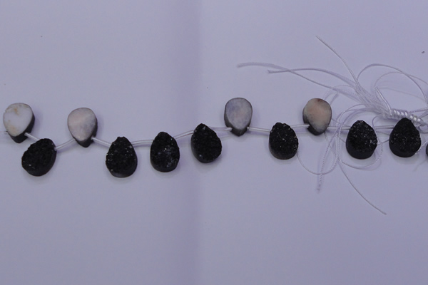 CAG8117 Top drilled 12*16mm teardrop black plated druzy agate beads