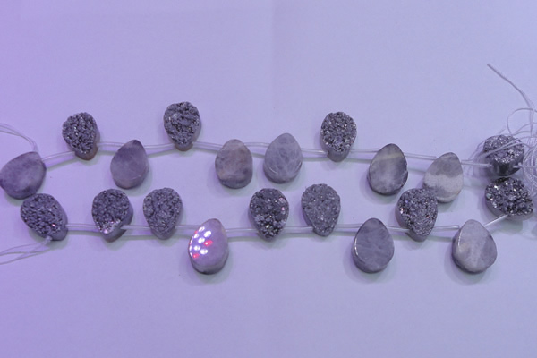 CAG8122 Top drilled 15*20mm teardrop silver plated druzy agate beads