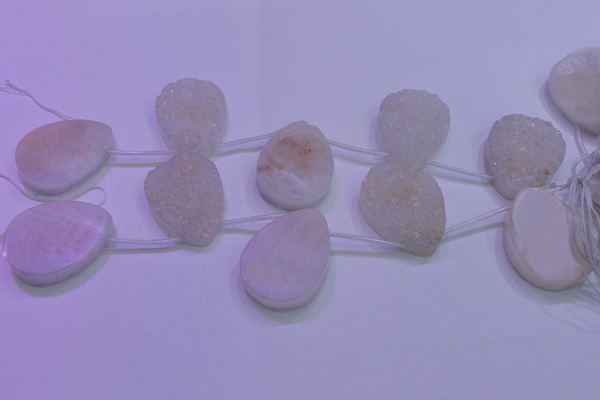 CAG8140 Top drilled 30*40mm teardrop white plated druzy agate beads