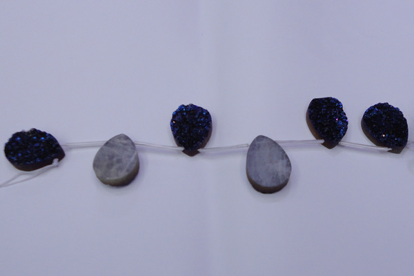 CAG8146 Top drilled 30*40mm teardrop blue plated druzy agate beads