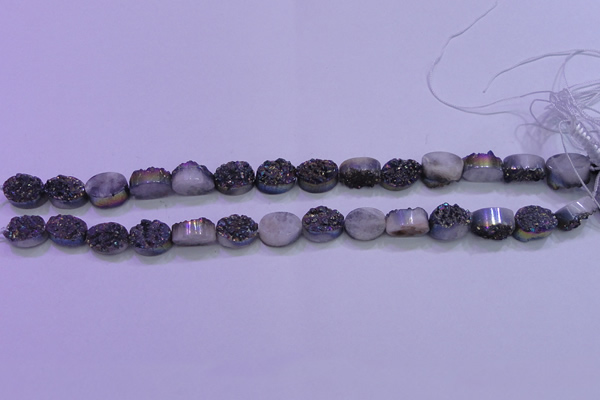 CAG8154 7.5 inches 10*14mm oval rainbow plated druzy agate beads