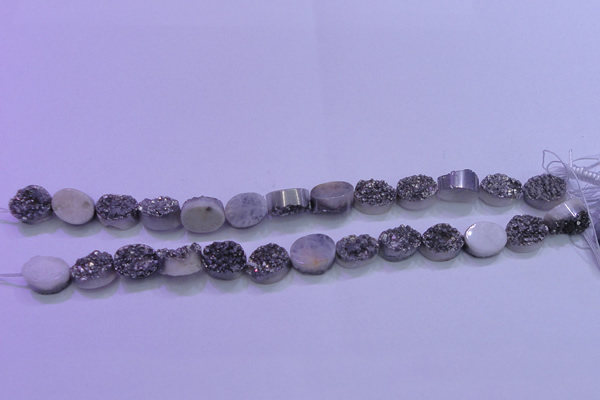 CAG8162 7.5 inches 12*16mm oval silver plated druzy agate beads