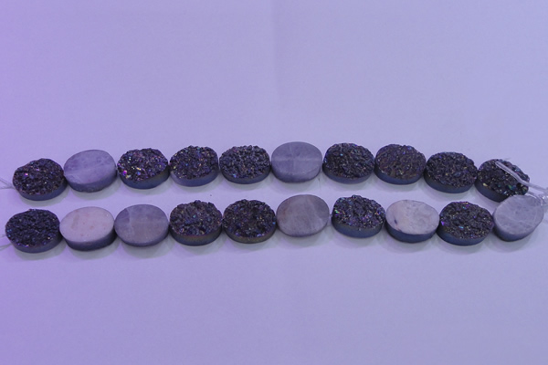 CAG8165 7.5 inches 12*16mm oval purple plated druzy agate beads