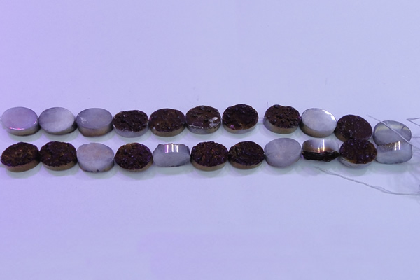 CAG8185 7.5 inches 15*20mm oval purple plated druzy agate beads