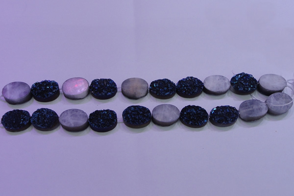 CAG8186 7.5 inches 15*20mm oval blue plated druzy agate beads