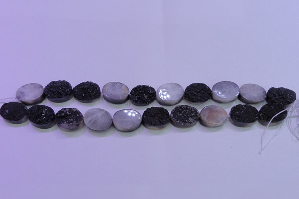 CAG8187 7.5 inches 15*20mm oval black plated druzy agate beads