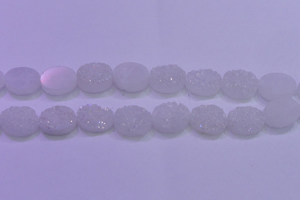 CAG8200 7.5 inches 20*30mm oval white plated druzy agate beads