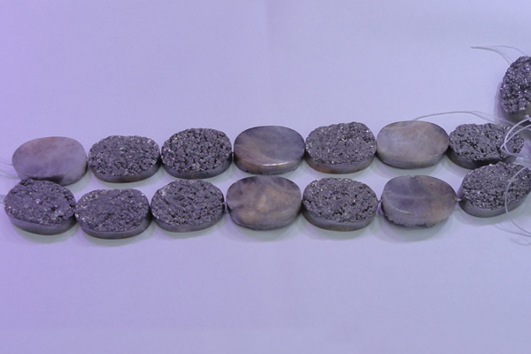 CAG8202 7.5 inches 20*30mm oval silver plated druzy agate beads