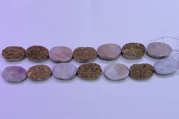 CAG8203 7.5 inches 20*30mm oval glod plated druzy agate beads